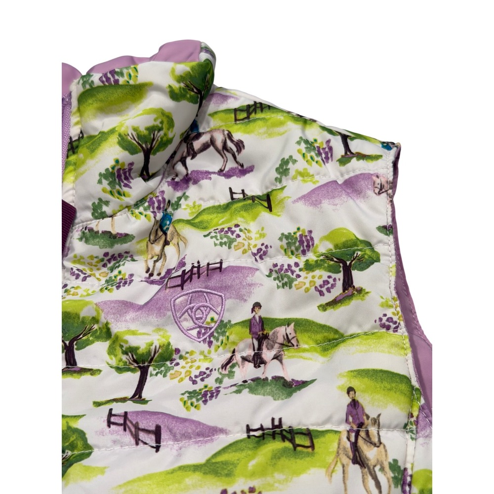 Ariat Girls Large Puffer Vest Purple Scenic Equestrian Horse Print Quilted Zip - Picture 6 of 9